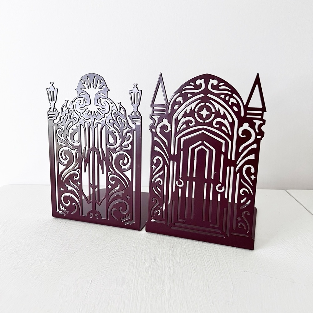 Fairyloot Brandywine Academy‎ Bookends Plum Purple Metal Gothic Laser Cut Set
